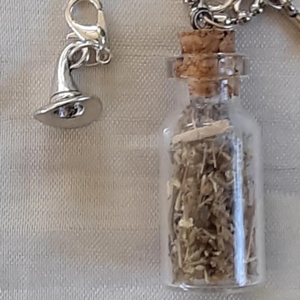 COPY- Wormwood Glass Bottle Necklace 3D Witch Hat Broom Zipper Pulls Handmade - Picture 3 of 7